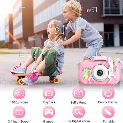 Goopow Kids Camera Toys for 3-8 Year Old Girls Boys,Children Digital Video Camcorder Camera with Cartoon Soft Cover, Best Chritmas Birthday Festival Gift for Kids - 32G SD Card Included
