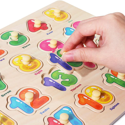 GRINNNIE Wooden Peg Puzzle for Toddlers, 6 Pack Toddler Puzzles Set for 3 4 5 Years Old (Alphabet Number Shape Animal Dinosaur Vehicle), Preschool Education Learning Puzzle Toys for Girls and Boys