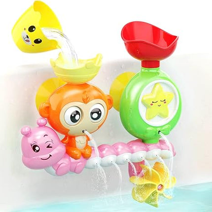 G-WACK Bath Toys for Toddlers Age 1 2 3 Year Old Girl Boy, Preschool New Born Baby Bathtub Water Toys, Durable Interactive Multicolored Infant Toy, Lovely Monkey Caterpillar,2 Strong Suction Cups
