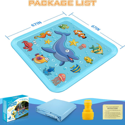 Growsland Splash Pad for Toddlers, Outdoor Sprinkler for Kids, 67" Summer Water Toys Inflatable Wading Baby Pool Fun Gifts for 3 4 5 6 7 8 9 Years Old Boy Girl Backyard Garden Lawn Outdoor Games