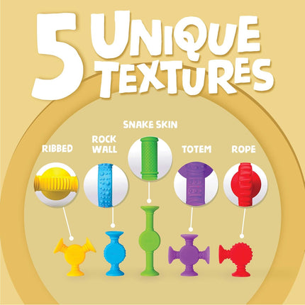 BUNMO Suction Bath Toys - Connect, Build, Create - Bath Toy - Hours of Fun & Creativity - Fine Motor Skills - Captivating & Stimulating Sensory Toy - Non-Mouthable Toy 3+ - Textured 10 Pack