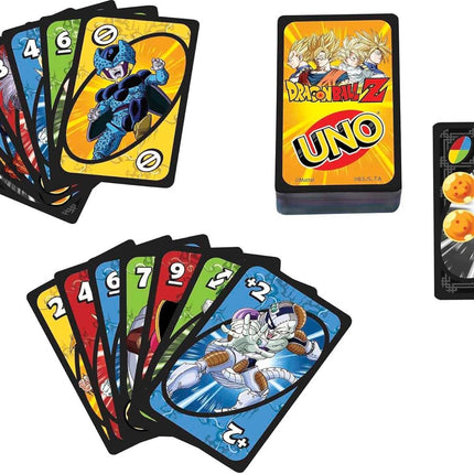 Mattel Games UNO Dragon Ball Z Card Game for Family Night Featuring Deck with TV Show-Themed Graphics & Special Rule for 2 for 10 Players