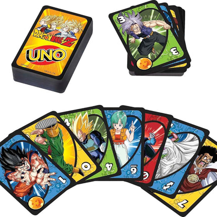 Mattel Games UNO Dragon Ball Z Card Game for Family Night Featuring Deck with TV Show-Themed Graphics & Special Rule for 2 for 10 Players