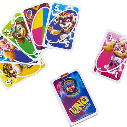 Mattel Games UNO Junior Paw Patrol: The Mighty Movie Kids Card Game for Family Night Featuring 3 Levels of Play