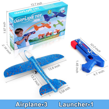 Fuwidvia 3 Pack Airplane Launcher Toys, 13.2'' LED Foam Glider Catapult Plane Toy for Boys, 2 Flight Modes Outdoor Flying Toys Birthday Gifts for Boys Girls 4 5 6 7 8 9 10 11 12 Year Old