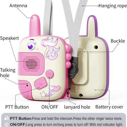 Walkie Talkies Toys for Girls:Unicorn Toys 2 Pack Birthday Gifts for 3 4 5-7 8 Year Old Girls Toy for 4 5 6 7 8-10 Year Old Camping Outdoor Games,Christmas Stocking Stuffers for Girls Kids