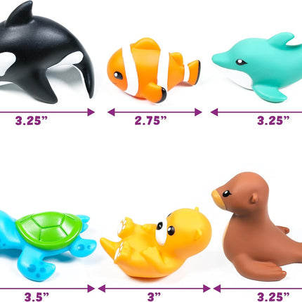 Tub Works® Marine™ Mold Free Bath Toys, 6 Pack | Sealed, No Hole Bath Toys Design Keeps Moisture Out | Soft, Squeezable & Float on Water | Easy-Grip Baby & Toddler Bath Toy Set | Great Baby Pool Toys