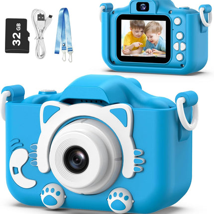 Goopow Kids Camera Toys for 3-8 Year Old Girls Boys,Children Digital Video Camcorder Camera with Cartoon Soft Cover, Best Chritmas Birthday Festival Gift for Kids - 32G SD Card Included