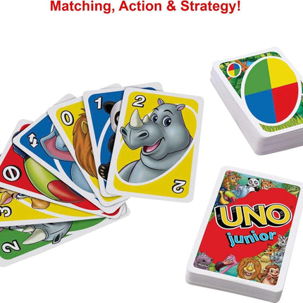 Mattel Games UNO Junior Card Game for Kids with Simple Rules, Levels of Play & Animal Matching for 2 to 4 Players