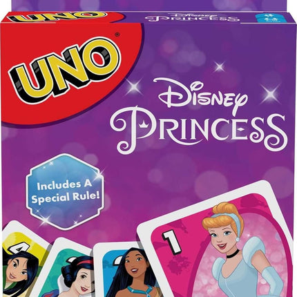 Mattel Games UNO Disney Princesses Card Game for Kids & Family Nights, Themed Deck & Special Rule for 2 to 10 Players