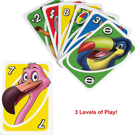 Mattel Games UNO Junior Card Game for Kids with Simple Rules, Levels of Play & Animal Matching for 2 to 4 Players