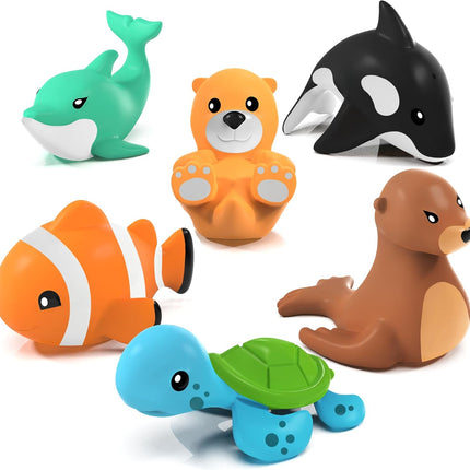 Tub Works® Marine™ Mold Free Bath Toys, 6 Pack | Sealed, No Hole Bath Toys Design Keeps Moisture Out | Soft, Squeezable & Float on Water | Easy-Grip Baby & Toddler Bath Toy Set | Great Baby Pool Toys