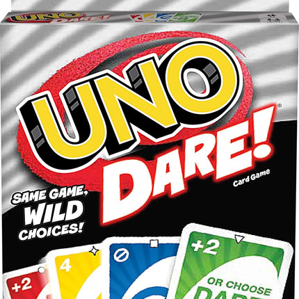Mattel Games UNO Dare Card Game for Families & Parties Featuring Challenging & Silly Dares from 3 Different Categories