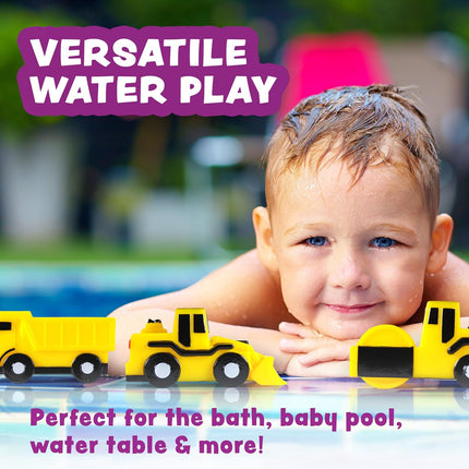 Tub Works® Construction™ Trucks Mold Free Bath Toys, 6 Pack | Sealed, No Hole Bath Toys Design Keeps Moisture Out | Soft, Squeezable & Float on Water | Baby & Toddler Bath Toys | Kids Car Bath Toys