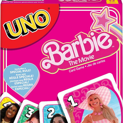 Mattel Games UNO Barbie The Movie Card Game for Kids & Adults Featuring Characters Graphics & Special Rule, 2 to 10 Players