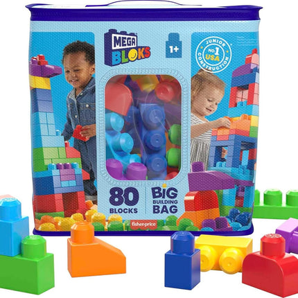MEGA BLOKS First Builders Toddler Blocks Toys Set, Big Building Bag with 80 Pieces and Storage, Pink, Ages 1+ Years