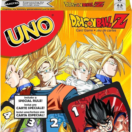 Mattel Games UNO Dragon Ball Z Card Game for Family Night Featuring Deck with TV Show-Themed Graphics & Special Rule for 2 for 10 Players