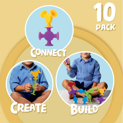 BUNMO Suction Bath Toys - Connect, Build, Create - Bath Toy - Hours of Fun & Creativity - Fine Motor Skills - Captivating & Stimulating Sensory Toy - Non-Mouthable Toy 3+ - Textured 10 Pack