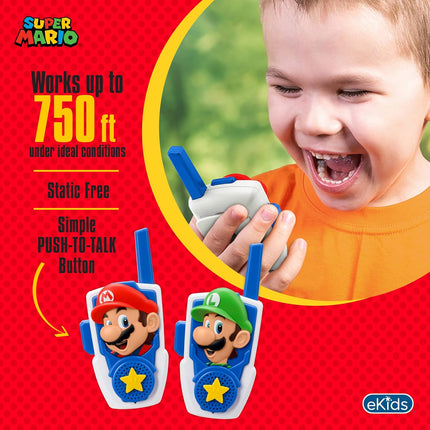 Super Mario Bros Walkie Talkies Kids Toys, Long Range, Two Way Static Free Handheld Radios, Designed for Indoor or Outdoor Games for Kids Aged 3 and Up