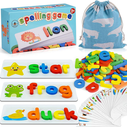BEESTECH Alphabet ABC Learning Educational Toys for 2 3 4 5 Years Old Boys Girls, Wooden Puzzle Flash Cards Preschool Activity Letter Matching Games for Kids Toddlers