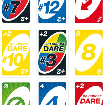 Mattel Games UNO Dare Card Game for Families & Parties Featuring Challenging & Silly Dares from 3 Different Categories