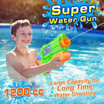 Super Water Gun for Kids Adults: 2 Pack Super Water Gun Soaker 1200cc Squirt Blasters with Impressive Range - Ideal Toys for Boys Girls Summer Outdoor Swimming Pool Water Toys Fun