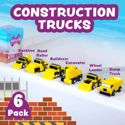 Tub Works® Construction™ Trucks Mold Free Bath Toys, 6 Pack | Sealed, No Hole Bath Toys Design Keeps Moisture Out | Soft, Squeezable & Float on Water | Baby & Toddler Bath Toys | Kids Car Bath Toys