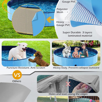 Jasonwell Foldable Dog Pet Bath Pool Collapsible Dog Pet Pool Bathing Tub Kiddie Pool Doggie Wading Pool for Puppy Small Medium Large Dogs Cats and Kids 48" Blue