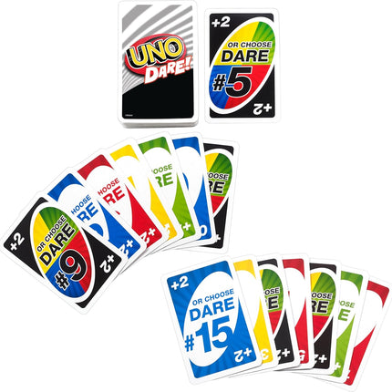 Mattel Games UNO Dare Card Game for Families & Parties Featuring Challenging & Silly Dares from 3 Different Categories