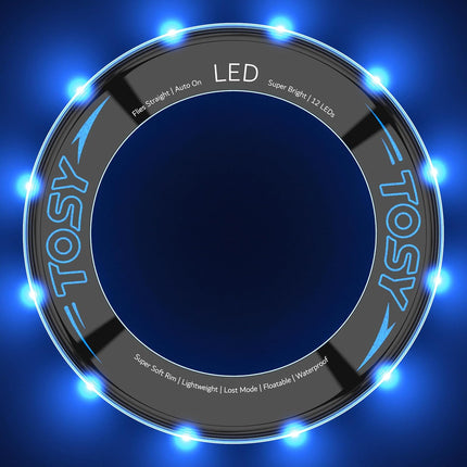 TOSY Flying Ring - 16 Million Color RGB LEDs or 12 LEDs, Super Bright, Lost Mode, Auto Light Up, Camping Essentials for Kids/Teens/Boy/Girl, Safe & Soft, Waterproof, Pool/Beach Games, Lightweight Toy