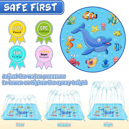 Growsland Splash Pad for Toddlers, Outdoor Sprinkler for Kids, 67" Summer Water Toys Inflatable Wading Baby Pool Fun Gifts for 3 4 5 6 7 8 9 Years Old Boy Girl Backyard Garden Lawn Outdoor Games