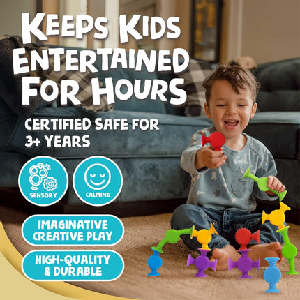 BUNMO Suction Bath Toys - Connect, Build, Create - Bath Toy - Hours of Fun & Creativity - Fine Motor Skills - Captivating & Stimulating Sensory Toy - Non-Mouthable Toy 3+ - Textured 10 Pack