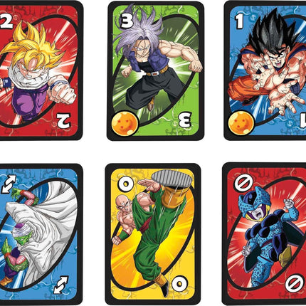 Mattel Games UNO Dragon Ball Z Card Game for Family Night Featuring Deck with TV Show-Themed Graphics & Special Rule for 2 for 10 Players