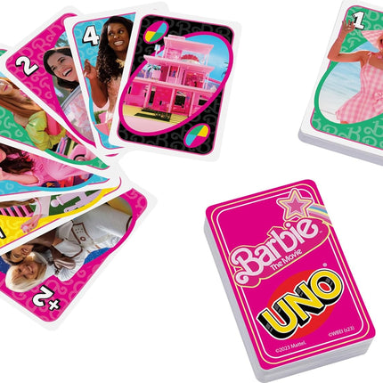 Mattel Games UNO Barbie The Movie Card Game for Kids & Adults Featuring Characters Graphics & Special Rule, 2 to 10 Players