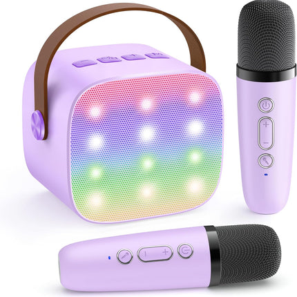 YLL Mini Karaoke Machine with 2 Wireless Microphones, TOP Kids Gifts for Girls Ages 3, 4, 5, 6, 7, 8, 9,10,11,12 +Year Old, 4-12 Years Old Birthday Toy Gift for Girls Boys Party (Purple)