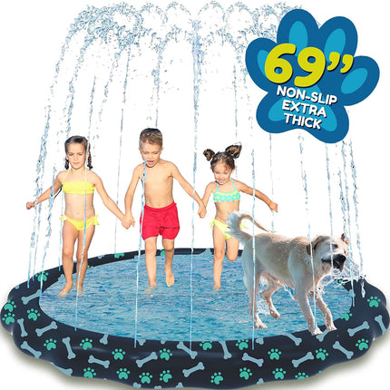 SplashEZ Non Slip Splash Pad for Kids & Dogs, 69’’ Extra Large Splash Pad Sprinkler for Kids, Dog Water Summer Toys - Great Outdoor Toys for Toddlers 1-3 & Children Ages 4-8, Baby Pool for Backyard