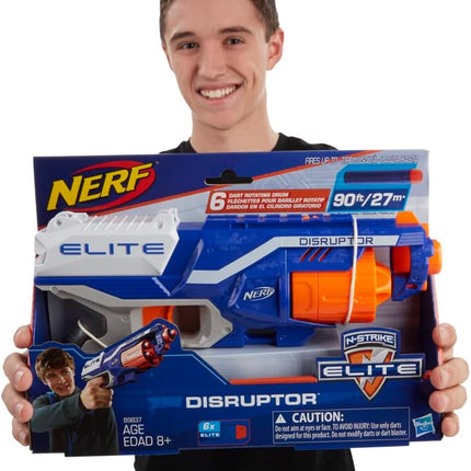 NERF Disruptor Elite Blaster - 6-Dart Rotating Drum, Slam Fire, Includes 6 Official Nerf Elite Darts - for Kids, Teens, Adults