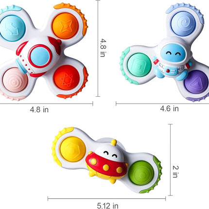 ALASOU 3PCS Pop Suction Cup Spinner Toys for 1 Year Old Boy Girl|Novelty Spinning Tops Toddler Toys Age 1-2|Sensory Baby Bath Toy for Toddlers 1-3|12 18 Months Boy Birthday Gift for Infant