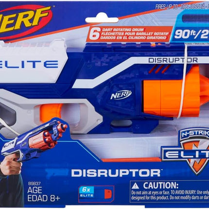 NERF Disruptor Elite Blaster - 6-Dart Rotating Drum, Slam Fire, Includes 6 Official Nerf Elite Darts - for Kids, Teens, Adults