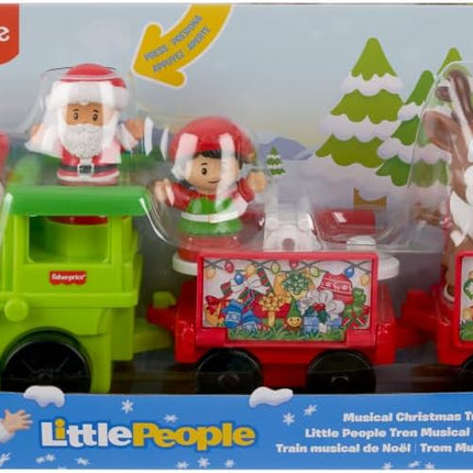 Fisher-Price Little People Toddler Toy Musical Christmas Train with Santa Elf & Reindeer Figures for Pretend Play Kids Ages 1+ Years