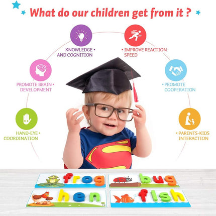 KMUYSL Learning Toys for 2 3 4 5 6 Years Old Boys and Girls - See & Spell CVC Word Builders with Alphabet Cards for Kids, Preschool Learning Activities Toys, Idea Birthday Gifts for Age 2-4 4-6 Kids