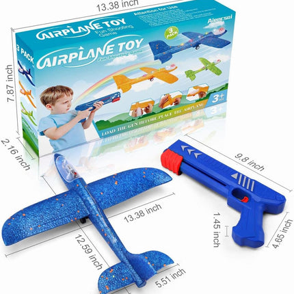 3 Pack Airplane Launcher Toy, 12.6" Foam Glider Led Plane, 2 Flight Mode Catapult Plane for Kids Outdoor Sport Flying Toys Gifts for 3 4 5 6 7 8 9 10 12 Year Old Boys Girls