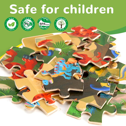 Wooden Puzzles Dinosaur Toys for Kids Ages 3-5, Set of 4 Packs with 20-Piece Wood Jigsaw Puzzles, Preschool Educational Brain Teaser Boards for Boys and Girls 3 4 5 6 Years Old