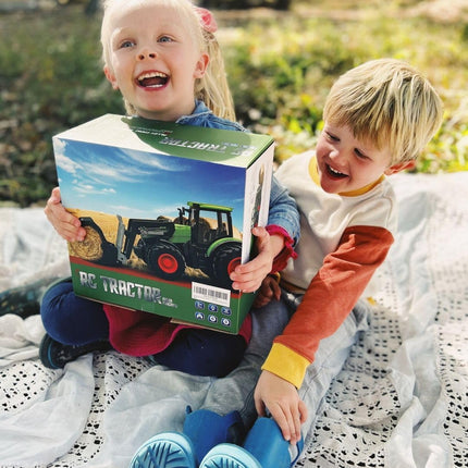 Remote Control Tractor Toy with Trailer | Metal Front Loader Farm Vehicle Set with Lights & 8-Wheel Design, RC Tractor Truck for Boys & Girls Ages 3-9, Fun Farm Toy Gift for Toddlers & Kids