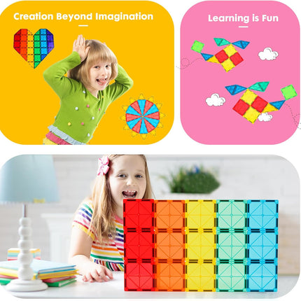 Gemmicc Magnetic Tiles 100 PCS with 2 Cars, STEM Approved Educational Magnet BuildingToys, Magnet Puzzles Stacking Blocks for Boys Girls