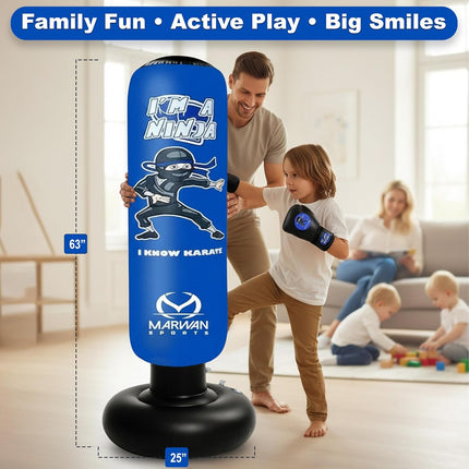 Marwan Sports 5-in-1 Inflatable Punching Bag for Kids – 63" Karate Toy Set with Boxing Gloves, Durable Fast Rebound, Active Play, Stress Relief Christmas/Birthday Gift for Boys & Girls Ages 4-12