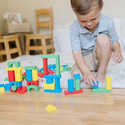 Melissa & Doug Wooden Building Blocks Set - 100 Blocks in 4 Colors and 9 Shapes Classic Kids Toys, Colored Wood For Toddlers Ages 2+ - FSC-Certified