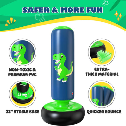 QPAU Inflatable Punching Bag, 48 Inch Stable Inflatable Boxing Bag for 3-6 Kids,Dinosaur Toy & Gifts for Boys and Girls, Kids Boxing Set for Practicing Karate, Taekwondo