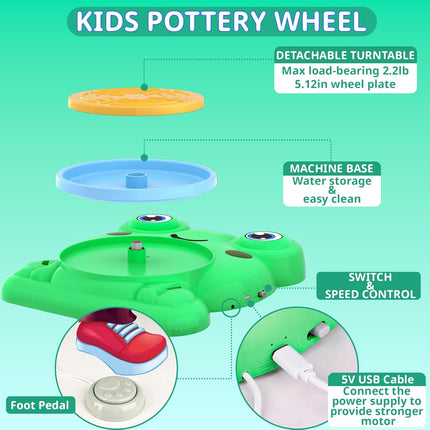 Pottery Wheel for Kids - Complete Pottery Painting Kit Arts and Crafts for Kids Ages 8-12 with 3 Pack Air Dry Clay Art Supplies Toys for Girls Boy Birthday Gift for 6 7 8 9 10 11 12+