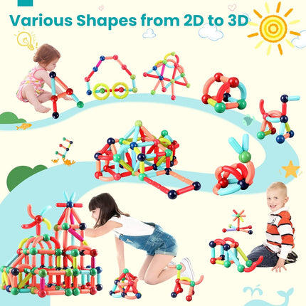 BAKAM Magnetic Building Blocks for Kids Ages 4-8, STEM Construction Toys for Boys and Girls, Large Size Magnetic Sticks and Balls Game Set for Kid’s Early Educational Learning (64PCS)